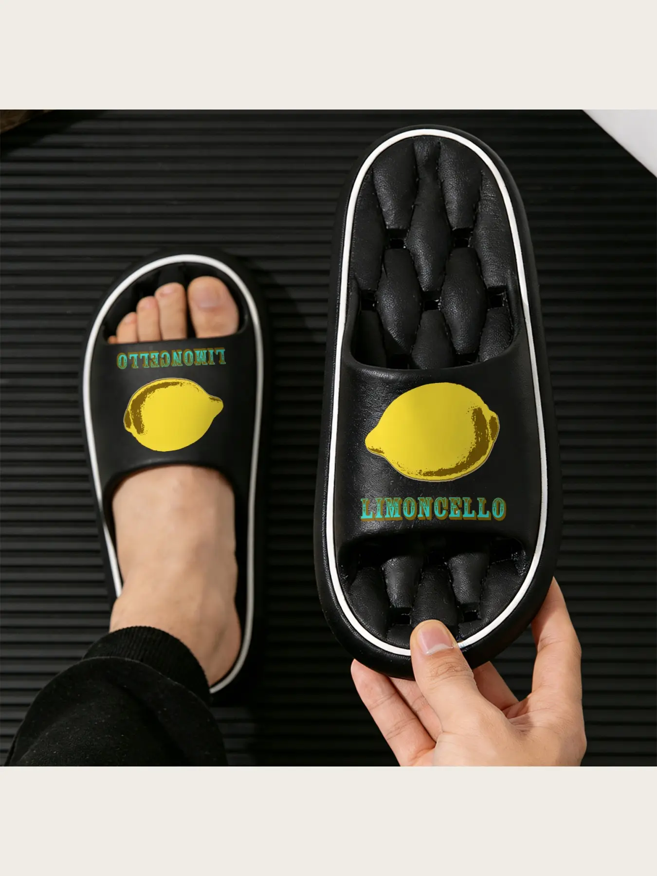 Women's Men's Limoncello Lemon Print Slippers Non-Slip Indoor Outdoor Comfortable Soft Sole Summer Beach Casual Footwear Lightweight Breathable Open Toe Sandals House Shoes