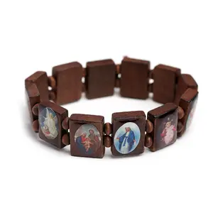 Wood Bracelets Women Men Wooden Saint Rosary Religious For Friend Gift