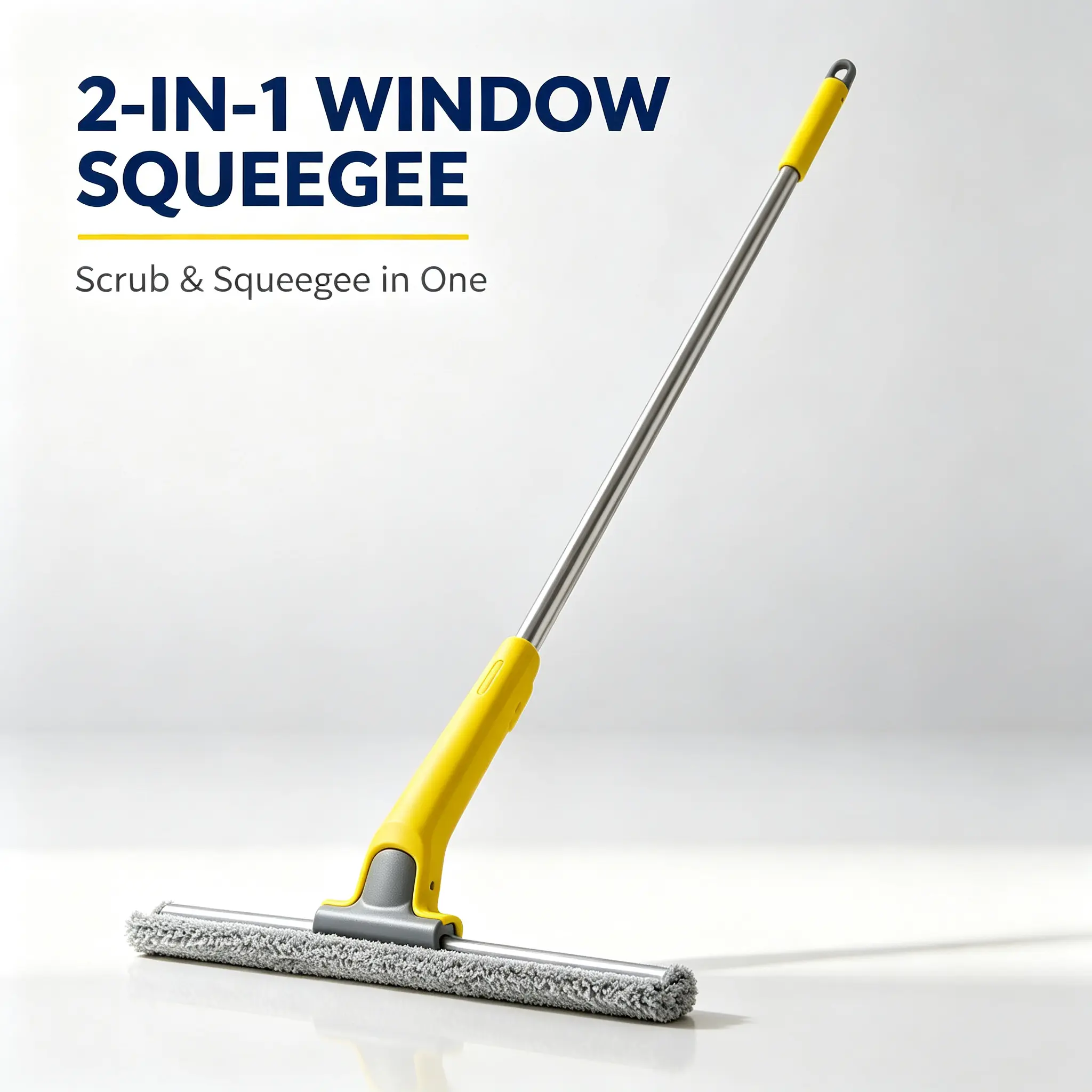 Household 2-in-1 Adjustable Handheld Window Cleaning Squeegee Tool with 30"-60" Long Pole, EVA Rubber Washable Blade, Microfiber Scrub Pad & Wipe for High Glass Windows, Mirrors