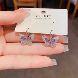 LisiZen Spring New Arrival Exquisite Elegant Fashion Purple Butterfly Ear Cuffs with Full Zircon, Unique Light Luxury Versatile Super Shiny Earrings DZEH5533