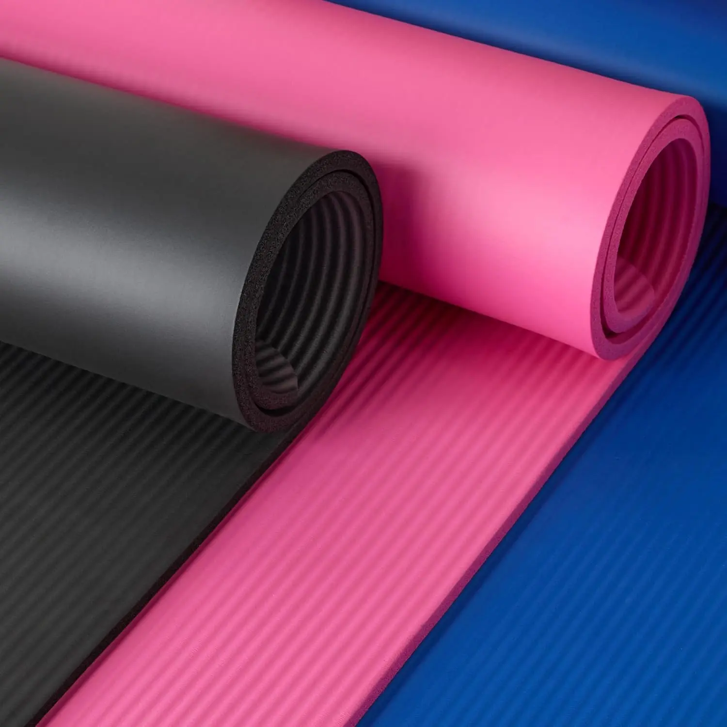 Exercise Mat, Half Inch (.5") Thick NBR Foam with Anti-Slip Textured Grip, Padded Support and Carrying Strap for Home & Gym Workouts, Exercise & Fitness, Nitrile Butadiene Rubber, Non-Slip, Stretching, Unisex Adults