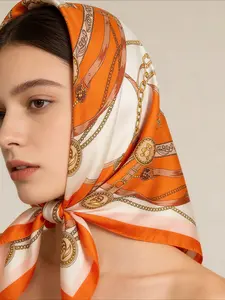 1 piece French retro chain printed silk scarf women's 70cm twill silk large square scarf, high-end versatile scarf shawl