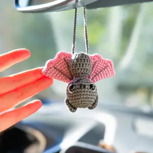 Yarn Bear - Crochet Pink Bat Car Accessory, Funny Rear View Mirror Ornament