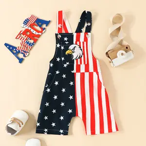 4th of July Outfit Toddler Baby Girl Boy American Flag Overalls Romper with Pocket Patriotic Day  Jumpsuit