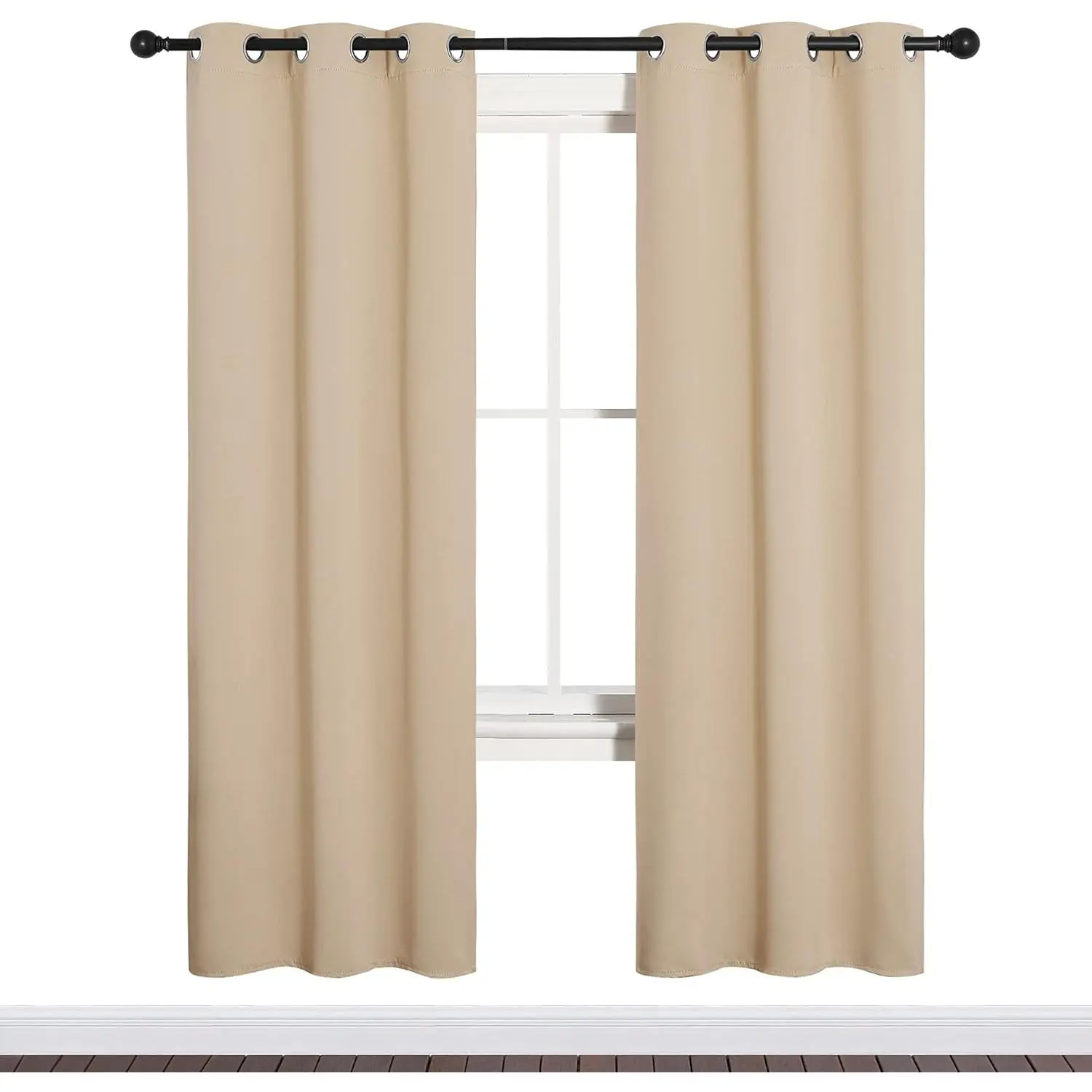 NICETOWN Room Darkening Grommet Curtain Panels with Curtain Valances, Thermal Heat/Cool Insulation, UV Ray Shield, Tumble Dry Ready (Biscotti Beige, 2 Panels, W34 x L72-in) for Cafe Windows
