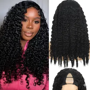V Part Wig Human Hair Burmese Curly Wig No Leave Out No Sew in 180% Density Upgraded U Part Human Hair Wig with Drawstring Glueless V Shape Clip in Half Wig for Women Beginner Friendly No Glue Ready to Go Wig Natural Black #SummerWins #DealsForYouDays