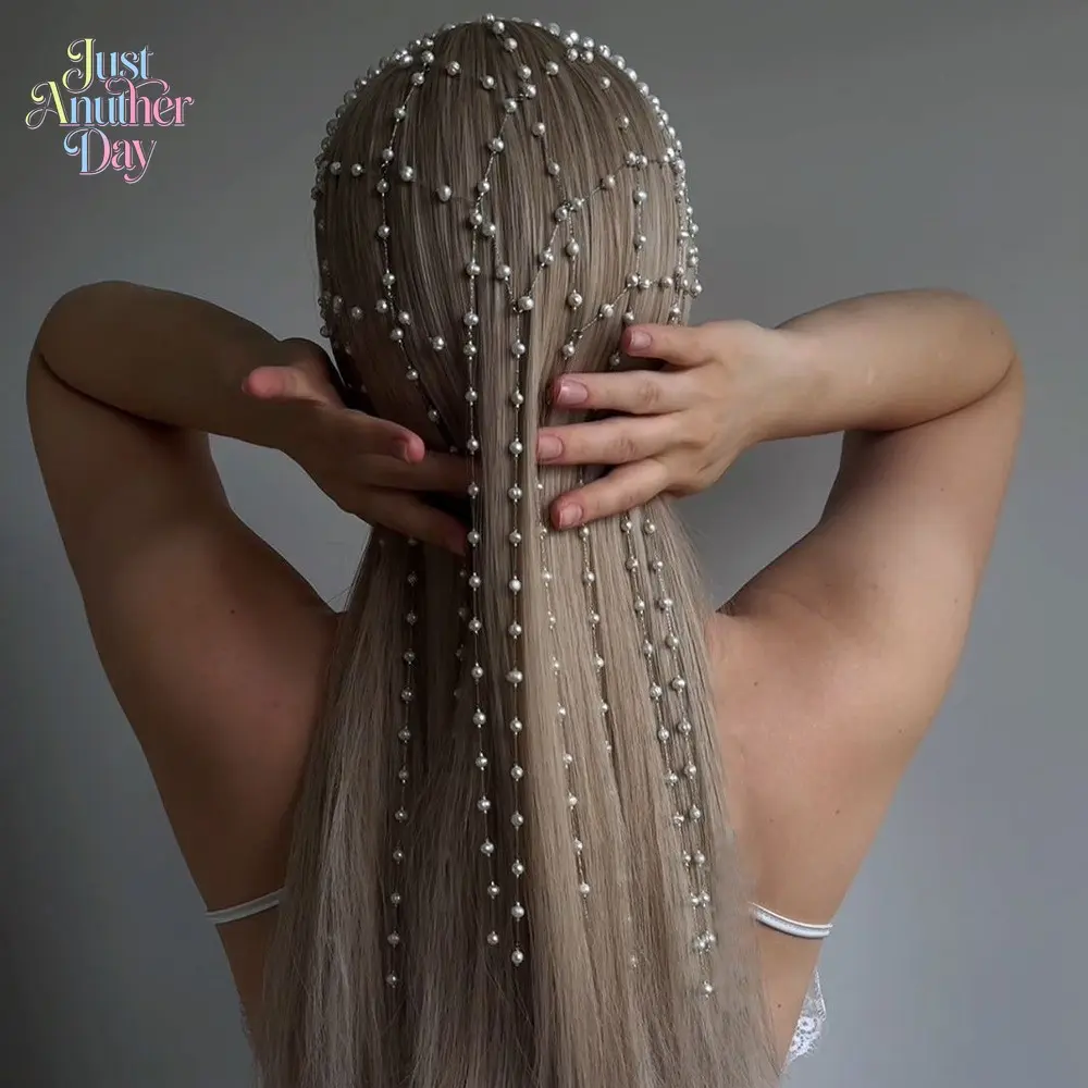 Bridal Pearl Mesh Head Chain, Tassel Grid Pearl Hair Chain, Elegant Wedding Headpieces, Premium Bridal Hair Accessories for Weddings & Photoshoot