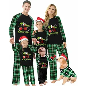 Calsunbaby Family Matching Christmas Pjs Green Plaid Pajamas Set for Mom Dad Kids & Dog Long Sleeve Crewneck Loungewear
