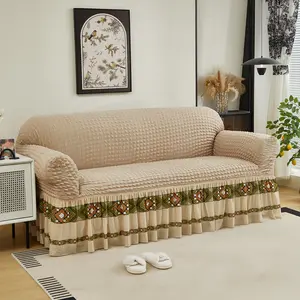 BEKRVIO-Eco-Friendly Plush Sofa Slipcover,Thickened Jacquard with Hemline, Elastic Fit 1-4 Seater Sofas, Cationic Knitted Fabric, Wrap-Around Design, Non-Slip Quilted Cotton Velvet Cover