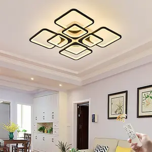 Modern Ceiling Light Fixture, Dimmable LED Recessed Pendant Light with Remote Control for Living Room, Dining Room, Bedroom (Black, White)