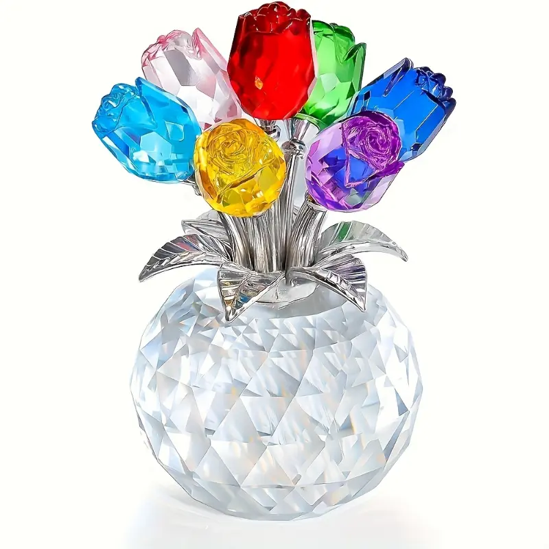 Colored Artificial Rose Bouquet - Crystal Rose Bouquet for Anniversaries, Mother's Day, Father's Day, Christmas, Valentine's Day, And National Grandparents' Day - Eternal Rose Decoration Gift Decorative Fruit Plants Ornaments Wedding