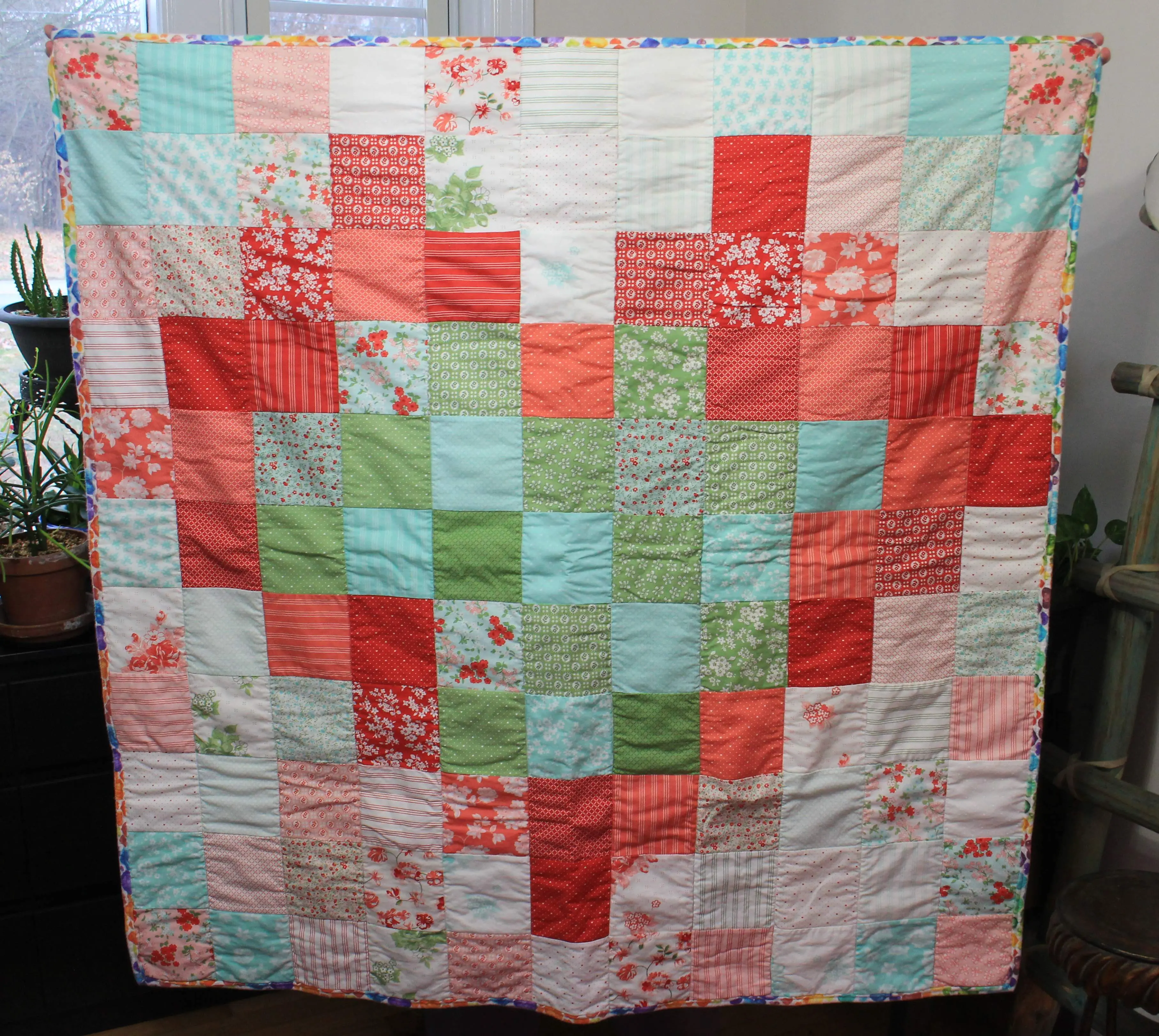 Handmade Heart Quilt - 100% Cotton - Floral Prints - Soft Flannel - 48x48 Inches - Perfect Lap or Throw Blanket