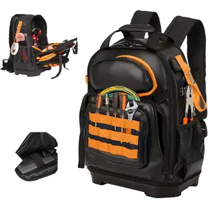 Tool Bag Backpack, Electrician Tool Backpack with Laptop Compartment,Hvac Tool Back Pack w/Waterproof Molded Hard Bottom, Work Hvac Tool Backpack for Men Mechanic Construction