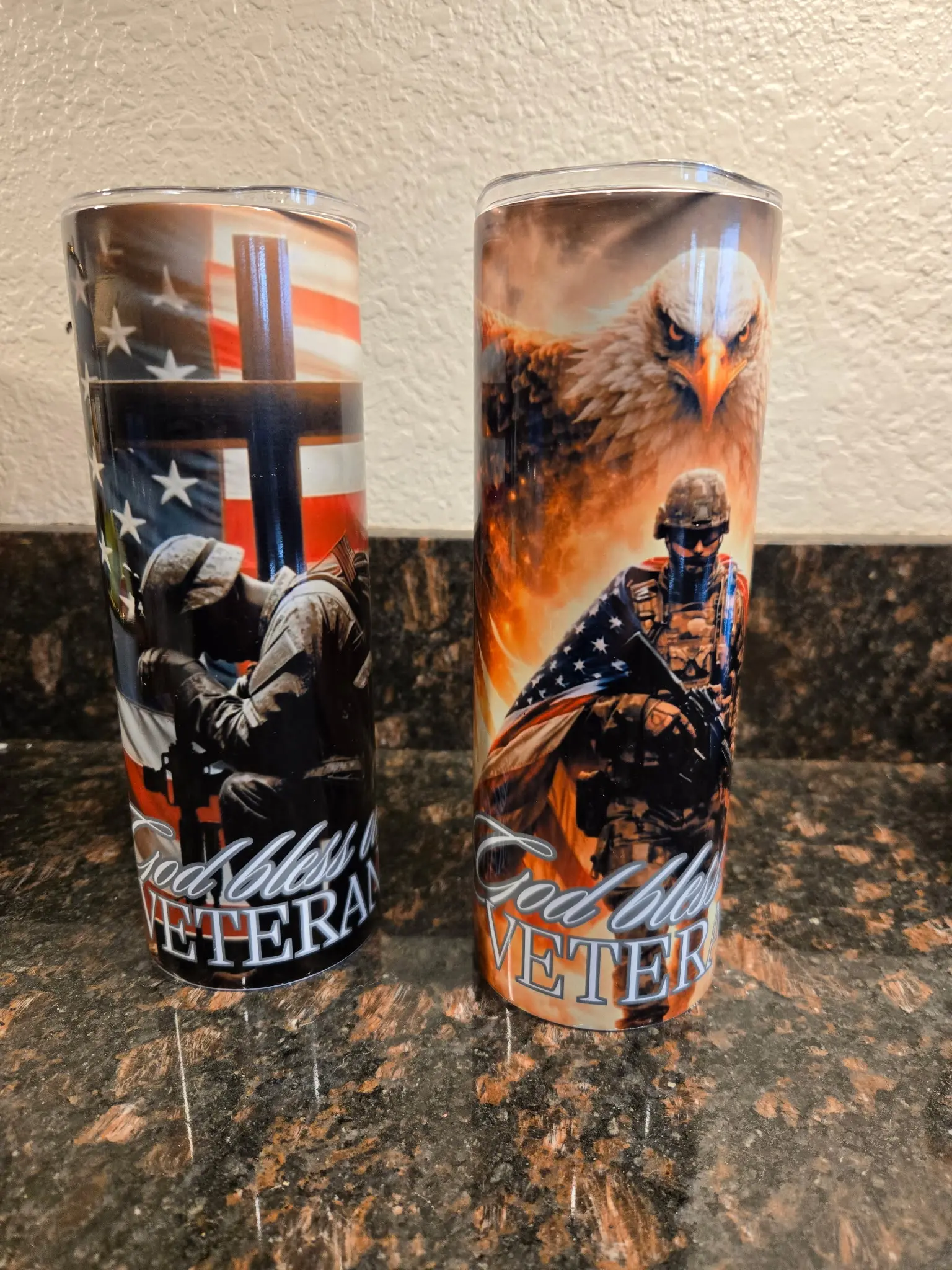 Veteran Honor Tumbler - Patriotic Design with American Flag and Eagle Motif - Perfect for Veterans and Military Enthusiasts