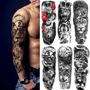 6 Sheets Realistic Lion King Long Full Temporary Tattoos for Women Men Kids Adults, Large Wolf Animal Fake Temporary Tattoo Sleeves Waterproof Leg Arm Temp Tatoos Fake Tattoos