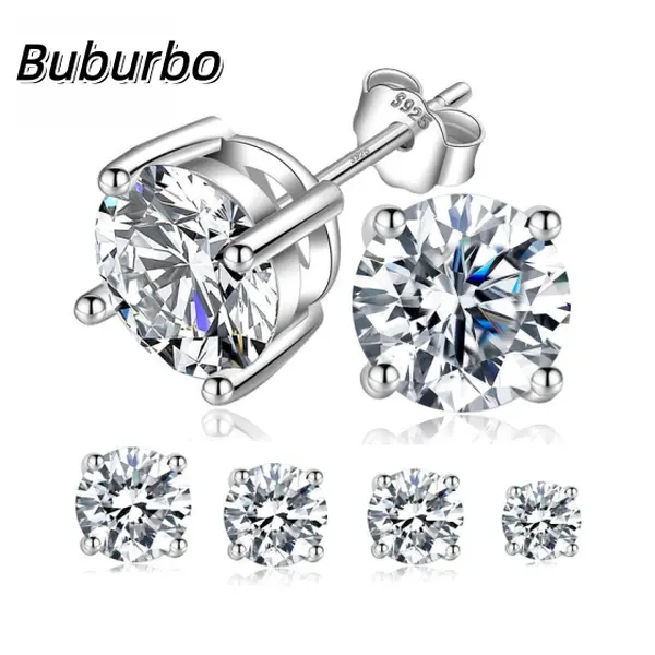 【Buburbo】S925 Silver 4-Prong Round Lab-Created Moissanite Stud Earrings, High Quality Versatile Men's Earrings, Ideal Birthday Gift for Men & Women, Perfect for Daily Wear, High Quality Earrings