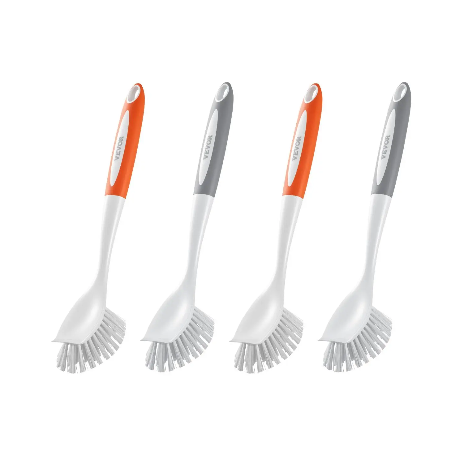 【SummerFinds】VEVOR Dish Brush,  , 4 Pack Kitchen Scrub Brushes with PP Handle, Dish Cleaning Brushes with Curved Bristles, Ideal for Pots, Pans, Sink and Stove, 2 Gray + 2 Orange
