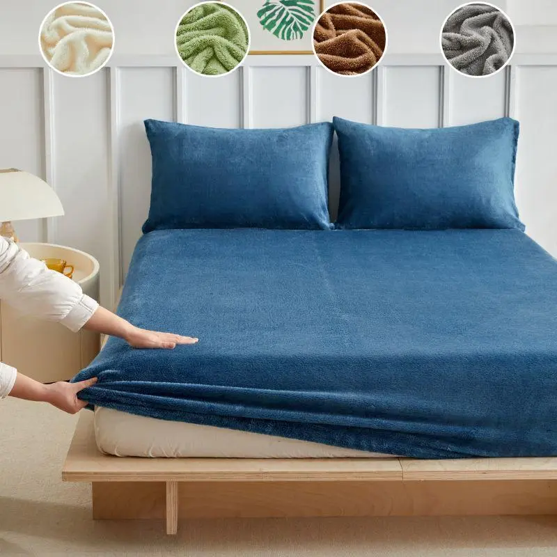 Solid Color Flannel Bed Sheet Set, Boho Fitted Sheet, 3 Counts/set Including 1 Count Bed Sheet & 2 Counts Pillowcase without Filler, Soft Comfortable Bedding Set for Bedroom, Soft Breathable Sheet, Bed Sheets Set, Soft Comfy Bedding