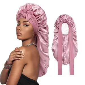 AWAYTR Reversible Long Satin Bonnet for Sleeping Double Layer Two Color  Silk Like Texture for Adjustable Care Hair Bonnets with Elastic Tie Band for Women Braids Curly Hair Natural Hair Wrap Nightcap Gifts for Women