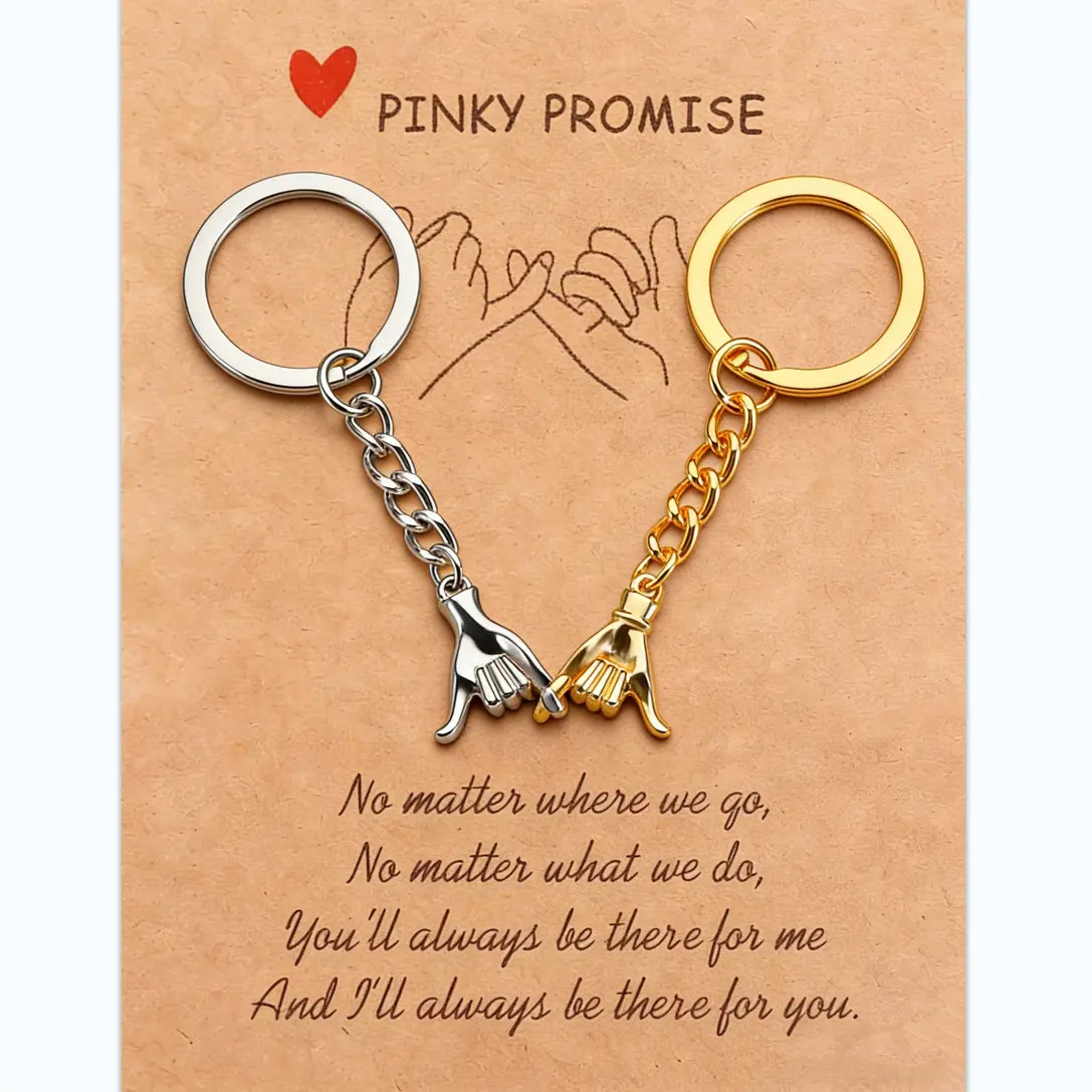 2-piece couple promise keychain, personalized and creative hand-in-hand keychain pendant, with card, suitable as a gift for couples' Valentine's Day anniversaries