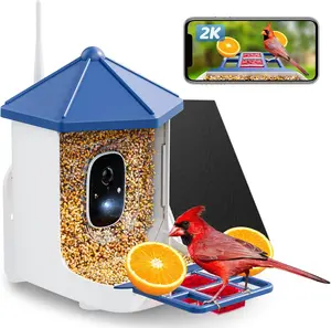 Smart BirdFeeder Camera, 2K HD Color Night View, AI Bird Species Identification, Auto Capture, Motion Detection Alerts, Solar Powered (B6)