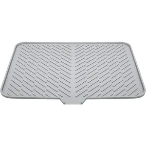 Luxet Silicone Dish Drying Mat 23 X 17 Grey with Built-in Drain Lip Hygienic Sturdy Compact Easy to Clean Tray Protects Surfaces Prevents Water Build Up
