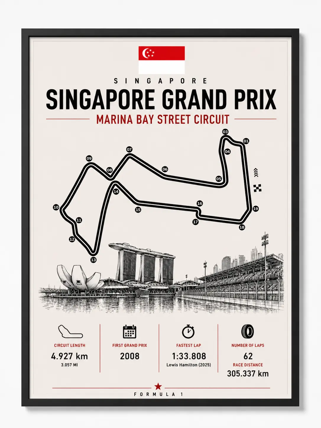 Singapore Grand Prix Track | Poster Decor Luxury Print Wall Art Decor For Home Bedroom With Black Frame