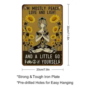 "I'm Mostly Peace, Love and Light" Humorous Metal Sign, 8x12 Inch Decor