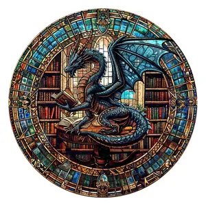 The Dragon's Library Wooden Jigsaw Puzzle for Adults and Kids Unique Shape Animal Wood Puzzles Challenging Puzzle, Family Game Creative Gifts，Laser-Cut Durable HDF Wood Puzzle