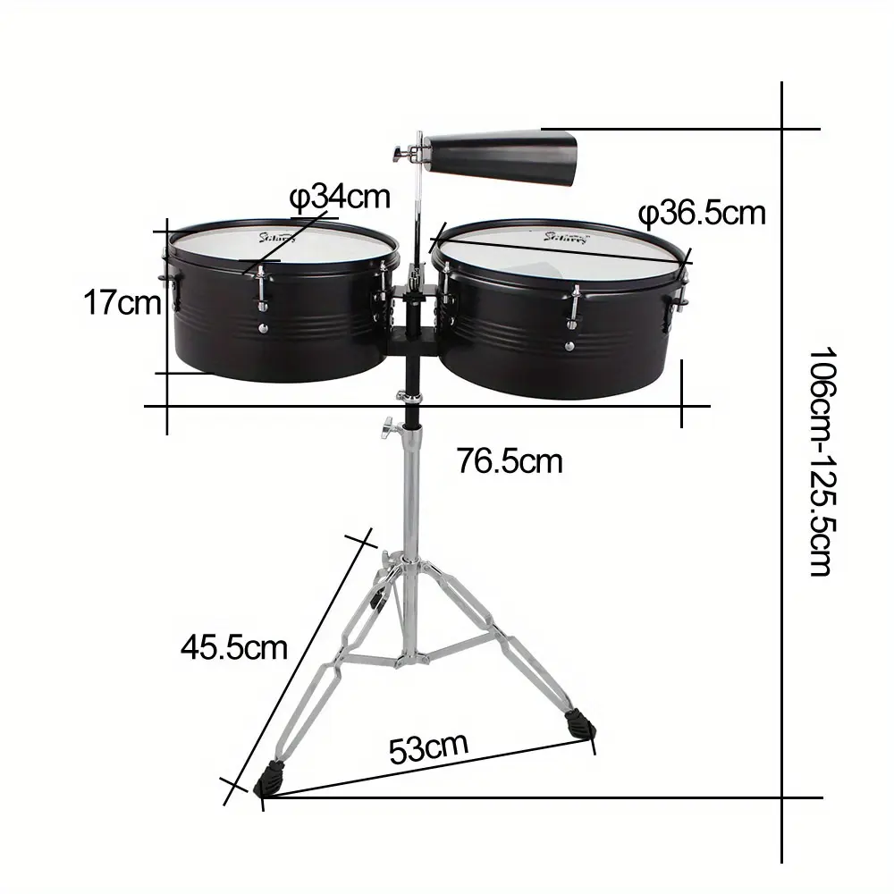 Glarry Metal Drum Kit - 13" & 14" Carbon Steel Timbales Percussion Instrument for Music, with Chrome Finish, Stand, Cowbell, Braces