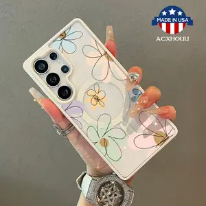 Adorable Magnetic Case for Samsung S22/23/24/25 plus ultra Watercolor flowers MagSafe Compatible, Lightweight, Anti-Fall | Girly & Chic Style