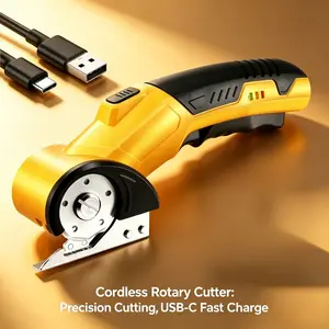 Cordless Electric Fabric Cutter, Rechargeable Rotary Cutting Machine, 5-Speed Adjustable, Safety Lock & LED Light, for Fabric, Leather, Carpet & Multi-Layer Cloth Cutting