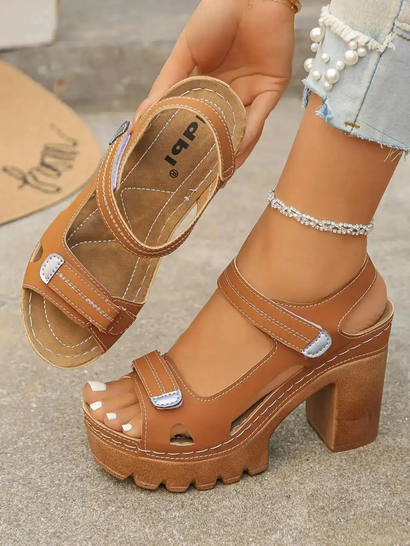 Women's Thick Sole Chunky Heel Elevated Sandals, Summer New PU Leather Waterproof Platform High Heels Party Evening Elegant Dressy Everyday Classic Stylish Lightweight Cute Comfortable Quality Breathable Chic Pointed