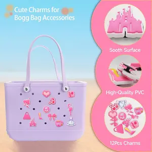 12Pcs PVC Beach Charms for Tote Bags - Decorative Inserts for Beach Handbags & Rubber Totes - Summer Accessory Set for Women & Girls Gifts