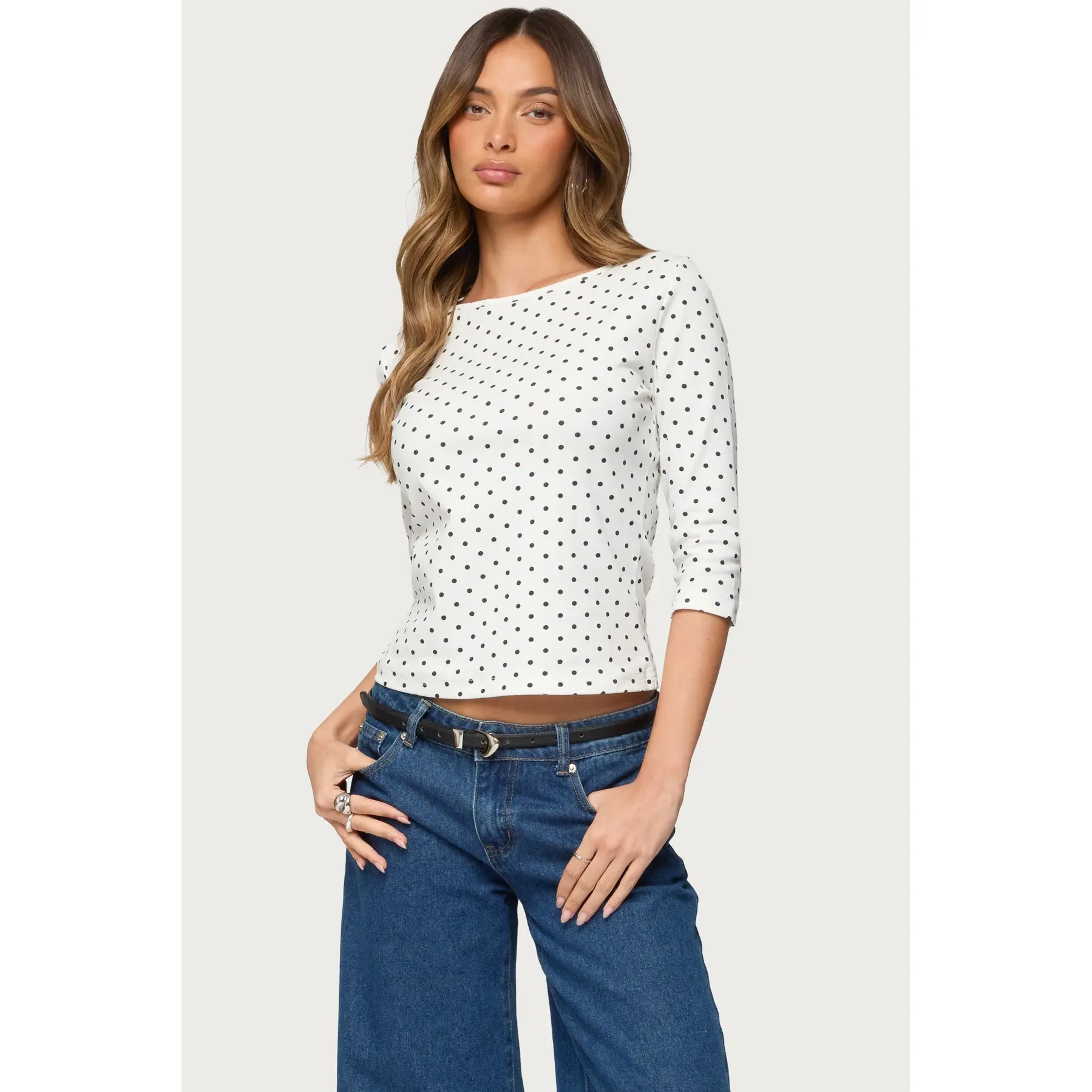 Lela Polka Dot Three-Quarter Sleeve Top