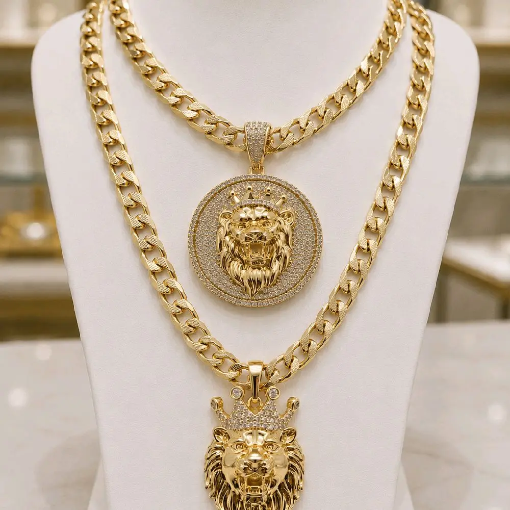 (77) Lion king 14 k gold plated with chain 8mm 24 inches (77) Lion king 14 k gold plated with chain 8mm 24 inches