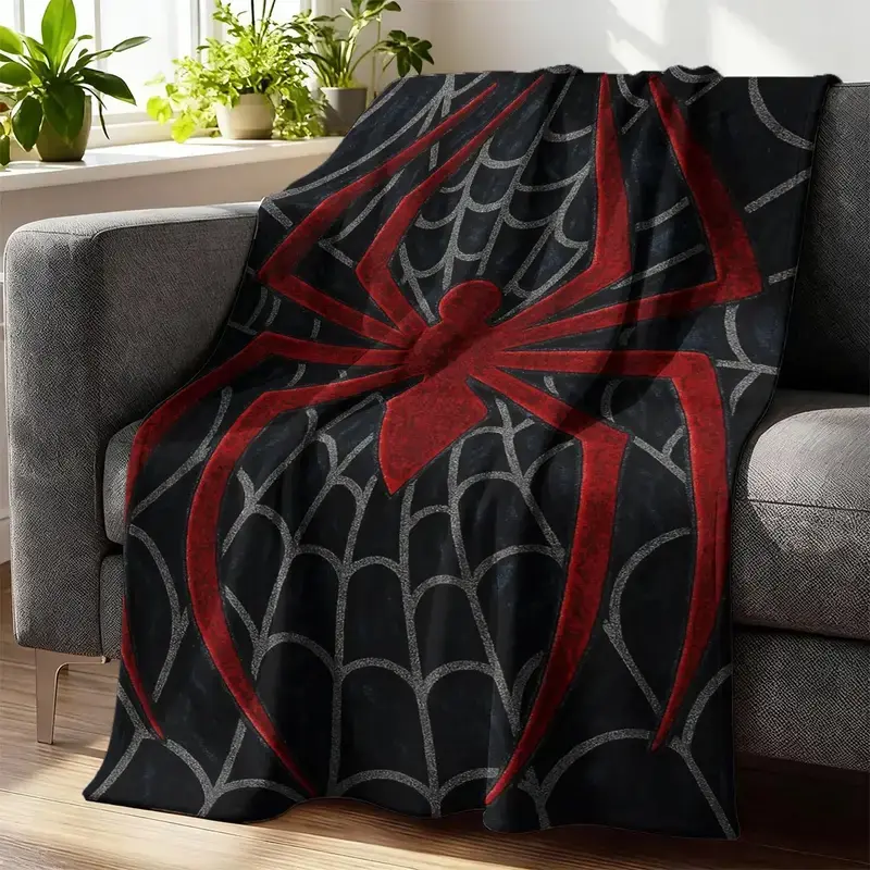 Black Red Spider Inspired Flannel Throw Blanket, Comic Hero Style Ultra Soft Plush Flannel Blanket, Cozy Blanket for Sofa Bed Couch, Home Decor Gift