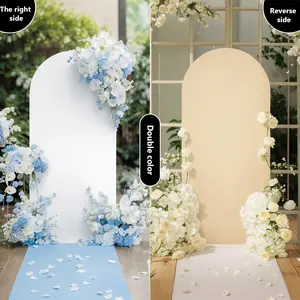 Premium Spandex Wedding Arch Backdrop Cover, Dual-Sided Fitted Chiara Arch Stand Cover with Bottom Zipper, Portable Arched Background Set for Birthday, Party, Banquet & Event Decor