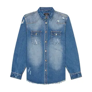 VICTORIOUS Distressed Denim Shirt – Heavyweight Button-Up with Pockets