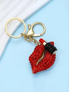 A lady's creative fashion alloy diamond-studded red lip-shaped keychain - a charming Playful Element lip-shaped keychain as a gift for your girlfriend on her anniversary or Valentine's Day, Rhinestone Keychain