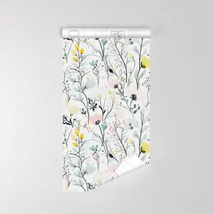 Floral Pattern Self-Adhesive Wallpaper, PVC Waterproof Moisture Resistant Sticker, Bedroom TV Background Wall Paper, Room Design, Kitchen Waterproof