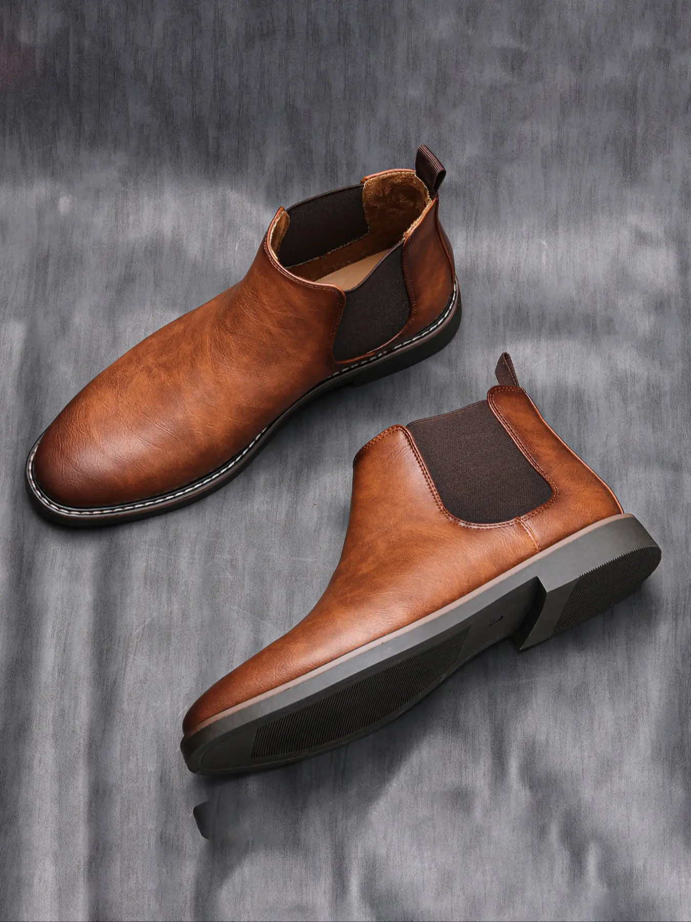 Men's Round Toe Chelsea Boots, Slip On Boots, Casual Ankle Boots, Ankle Bootie, Urban Minimalist Commute Style, Dual Stitching Elastic Side Insert Thick Rubber Sole Support, Footwear