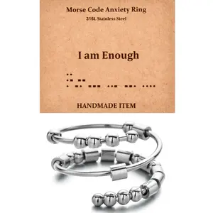 OIDEA Women's Stainless Steel Fidget Ring, Morse Code Anxiety Spinner Ring with "I Am Enough" Message, Ideal Gift for Women, Fidget Rings