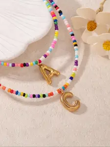 Colorful Beaded Initial Letter Necklace with Bubble Letter Pendants, 26 Alphabet Charms, Stylish Jewelry for Women, Perfect Gift Idea