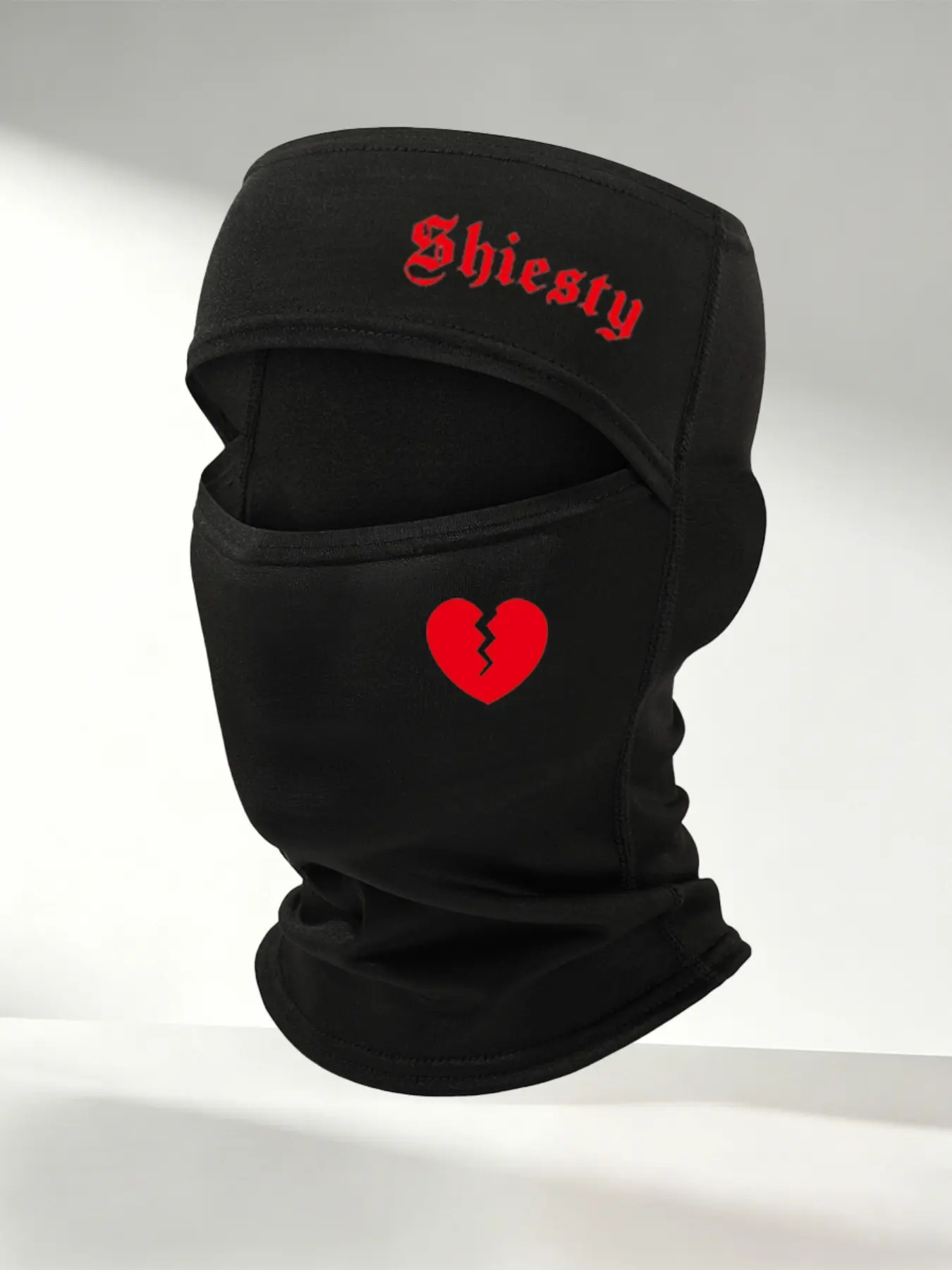 Broken Heart & Shiesty Print Balaclava, Soft Elastic Neck Gaiter, Full Face Cover for Men & Women, Hip Hop Streetwear for Outdoor Activities, Ski Mask