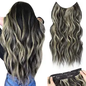 SummerVibes AISI HAIR Invisible Wire Hair Extensions with Transparent Wire clip in Hairpieces for Women Long Curly Wavy Flexible & Adjustable Synthetic Wiglets