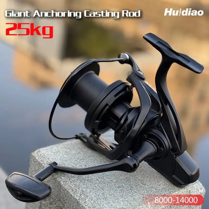 Huidiao NGK-II Black Big Game Spinning Reel 8000-14000 Series 25KG/55LB Powerful Drag Zero Play 6+1 Bearings Long Casting Fishing Reel Metal Spool/Handle for Surf & Offshore Fishing Fishing Supplies