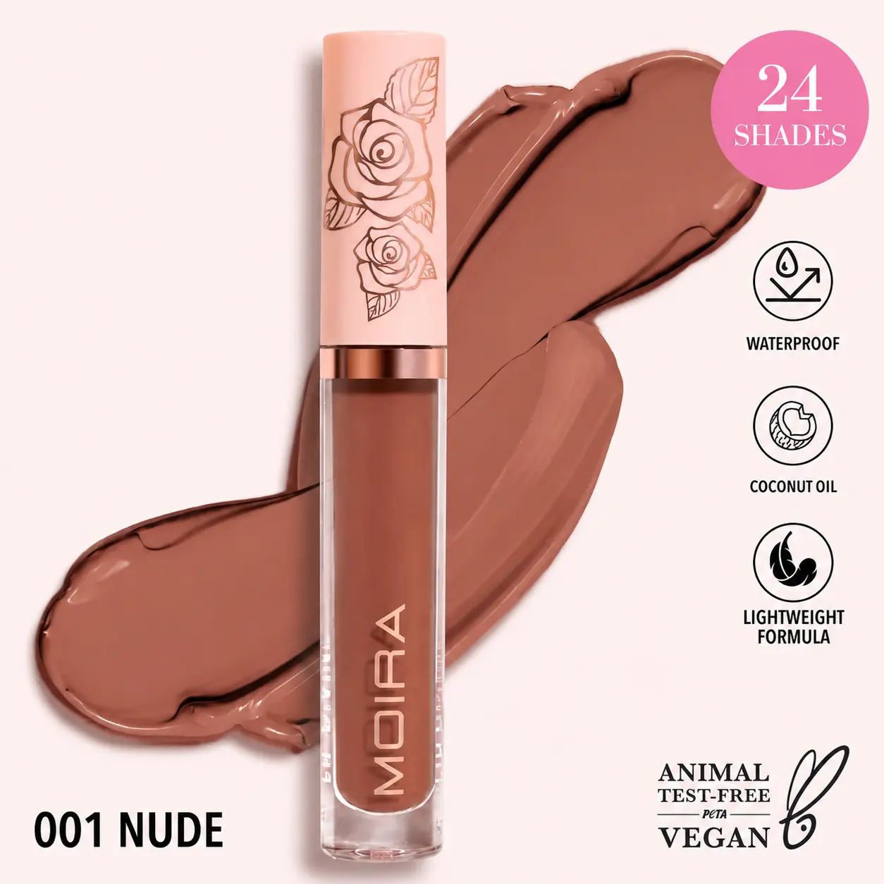 MOIRA Lip Divine Liquid Lipstick 001 Nude – Waterproof Long Lasting Warm Nude Brown Vegan Lip Color