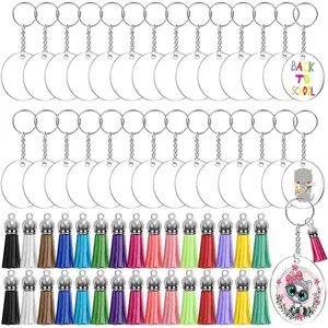 Blanks Kit - 120 count Including Clear  Blanks,  Tassels, Key Rings, Jump Rings for DIY Key Chain Vinyl Crafting