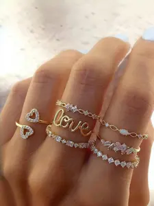 Elegant 7-Piece Crystal Heart Stacking Ring Set for Women, Adjustable Heart-Shaped Gemstone Rings, Perfect Gift for Anniversaries & Birthdays, Fashion Stackable Rings